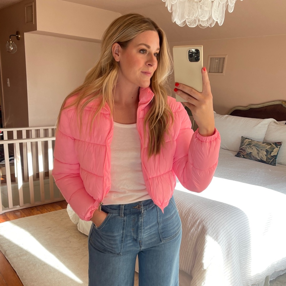 LA Coalition Cropped Puffer Jacket | Medium | Bubblegum Pink